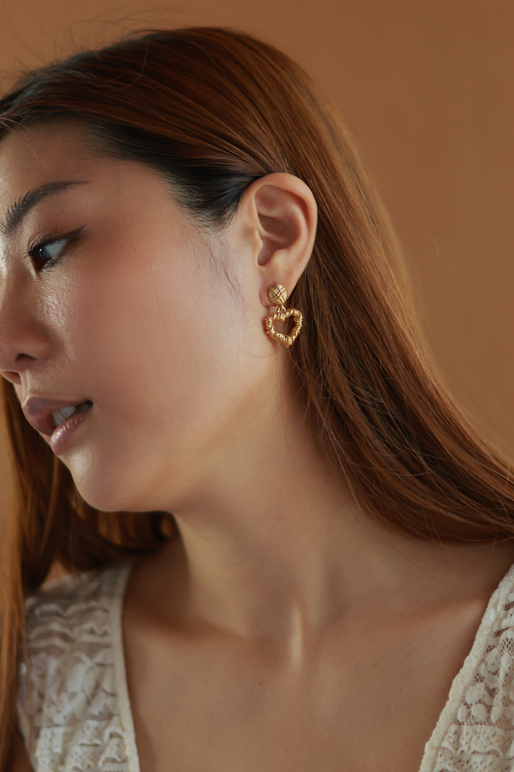 Textured Small Heart Earrings