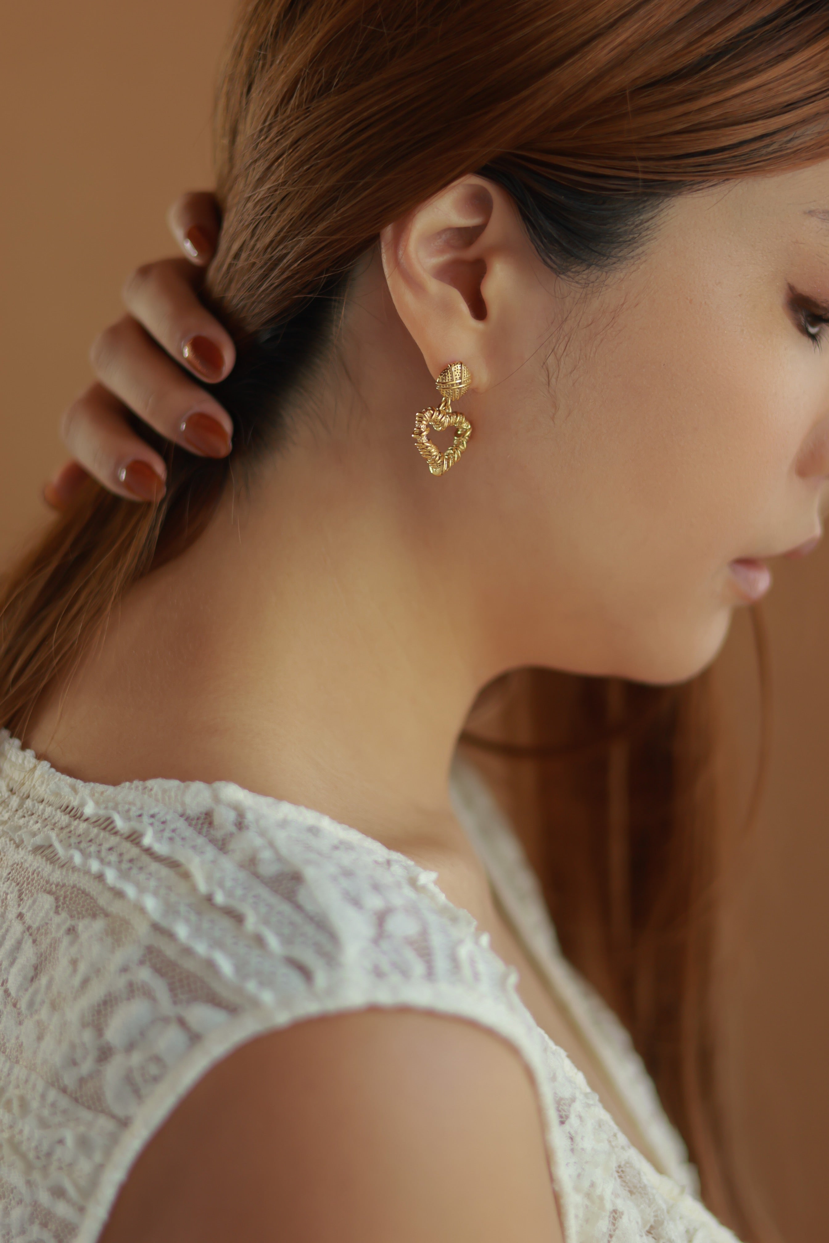 Textured Small Heart Earrings