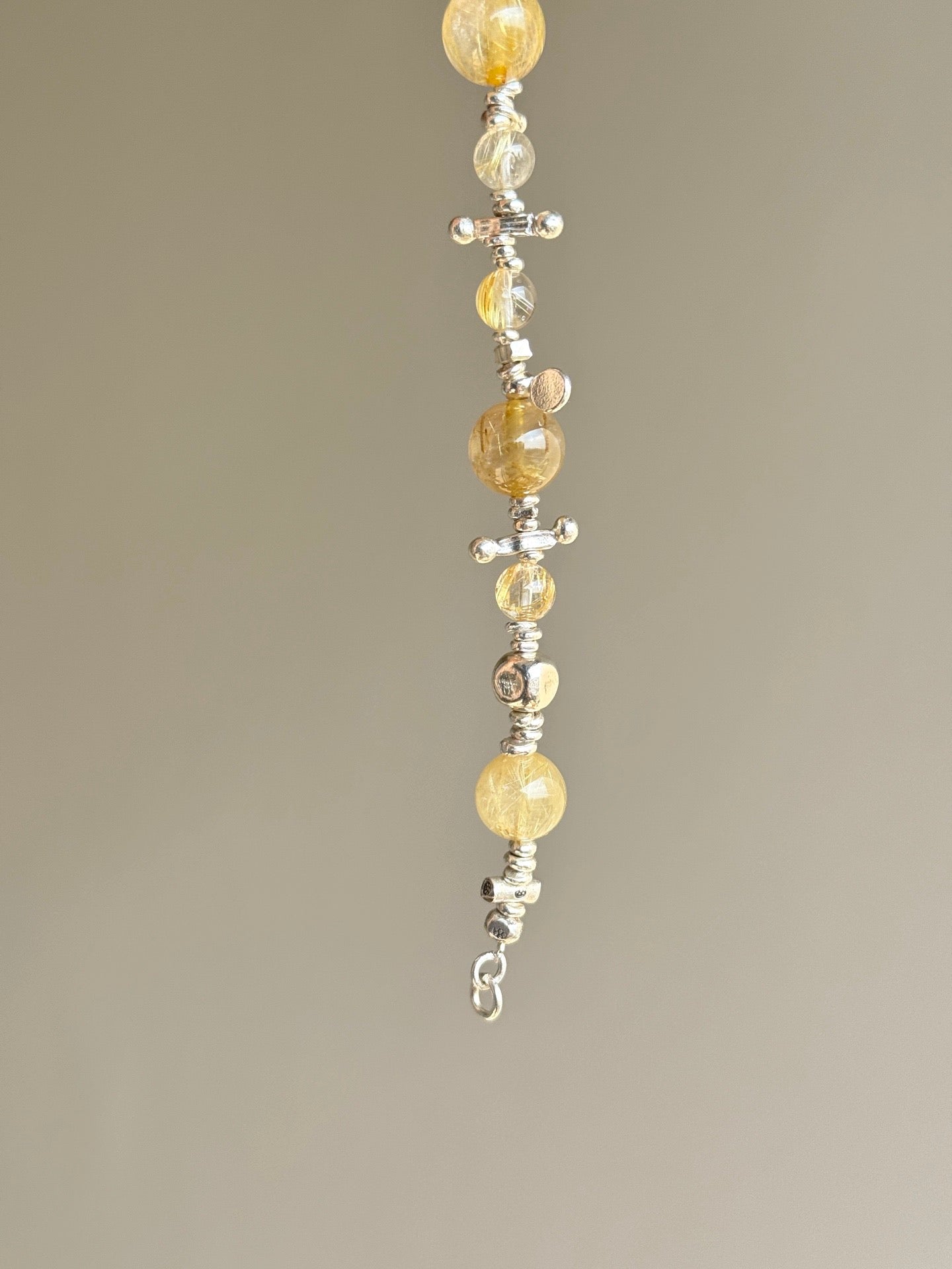 Gold Rutilated Quartz & 925 Sterling Silver Bracelet