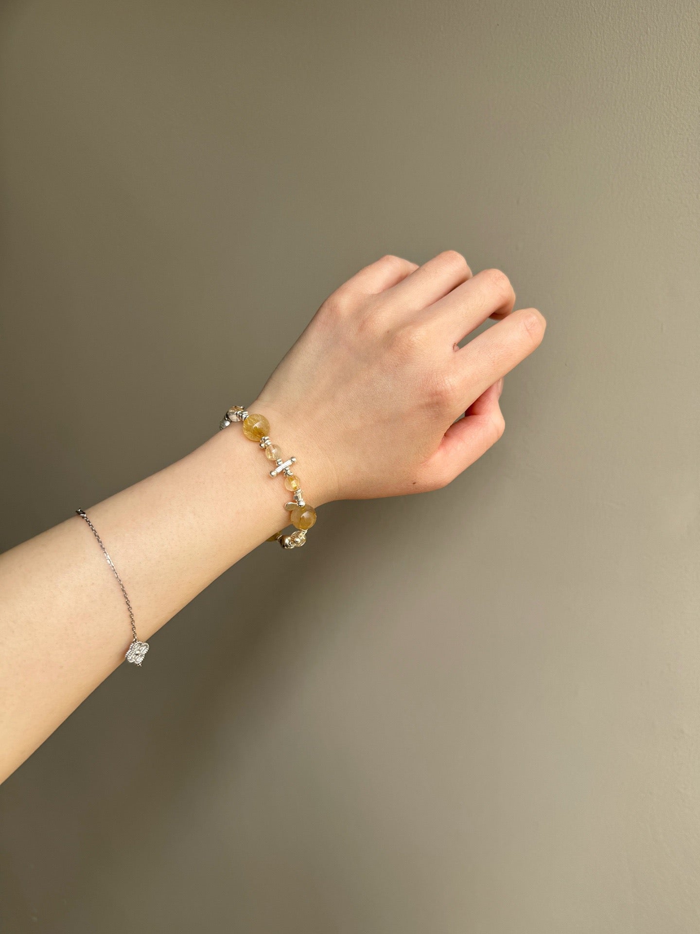 Gold Rutilated Quartz & 925 Sterling Silver Bracelet
