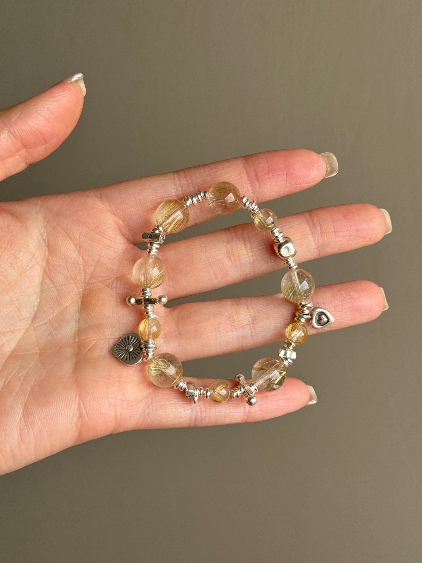 Gold Rutilated Quartz & 925 Sterling Silver Bracelet