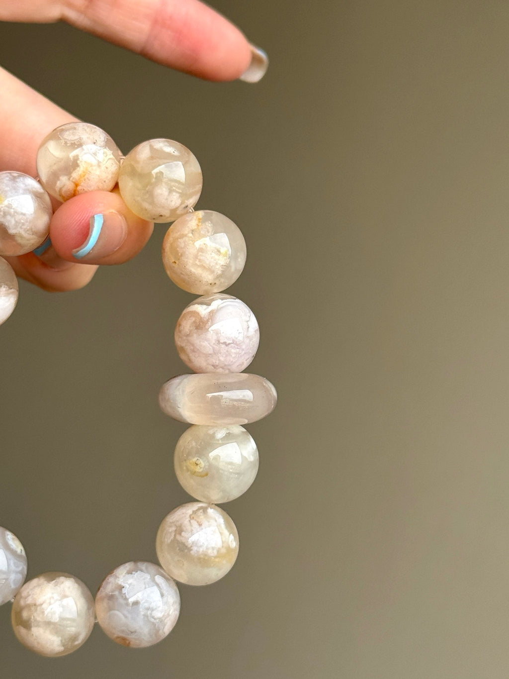 Flower Agate Bracelet with 925 Sterling Silver Mermaid Tail Charm