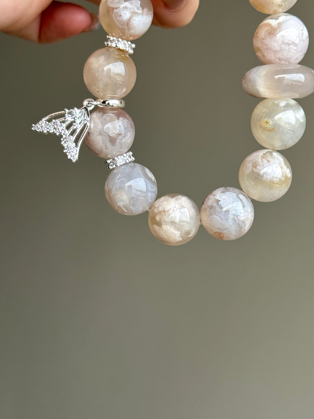Flower Agate Bracelet with 925 Sterling Silver Mermaid Tail Charm