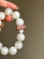 White Phantom Quartz Bracelet with Carved Wooden Heart Accent