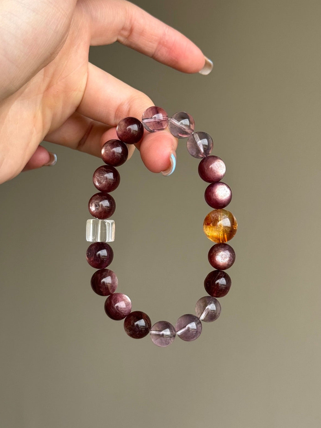 Lepidolite, Amethyst, Clear Quartz & Citrine Bracelet