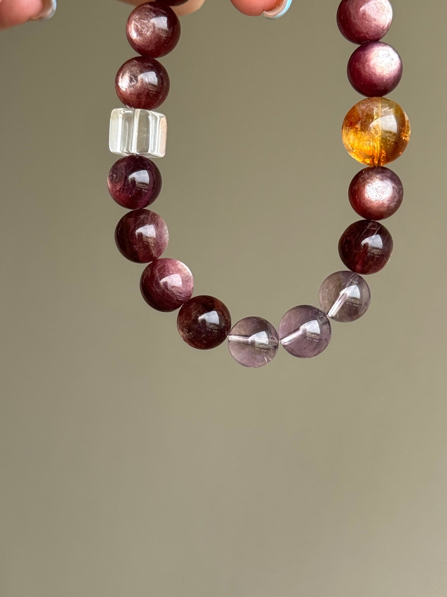 Lepidolite, Amethyst, Clear Quartz & Citrine Bracelet