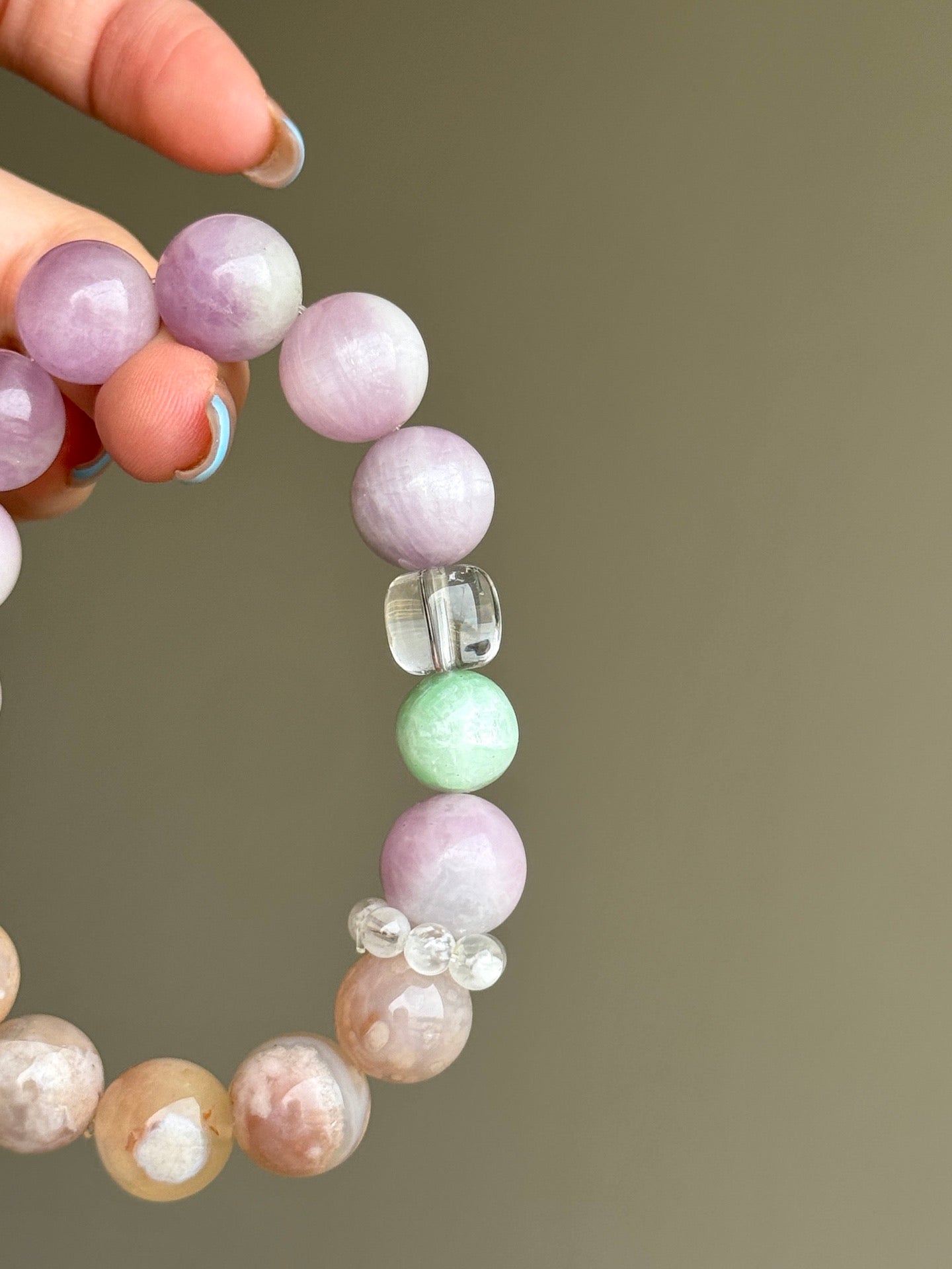 Kunzite, Flower Agate & Green Fluorite Bracelet