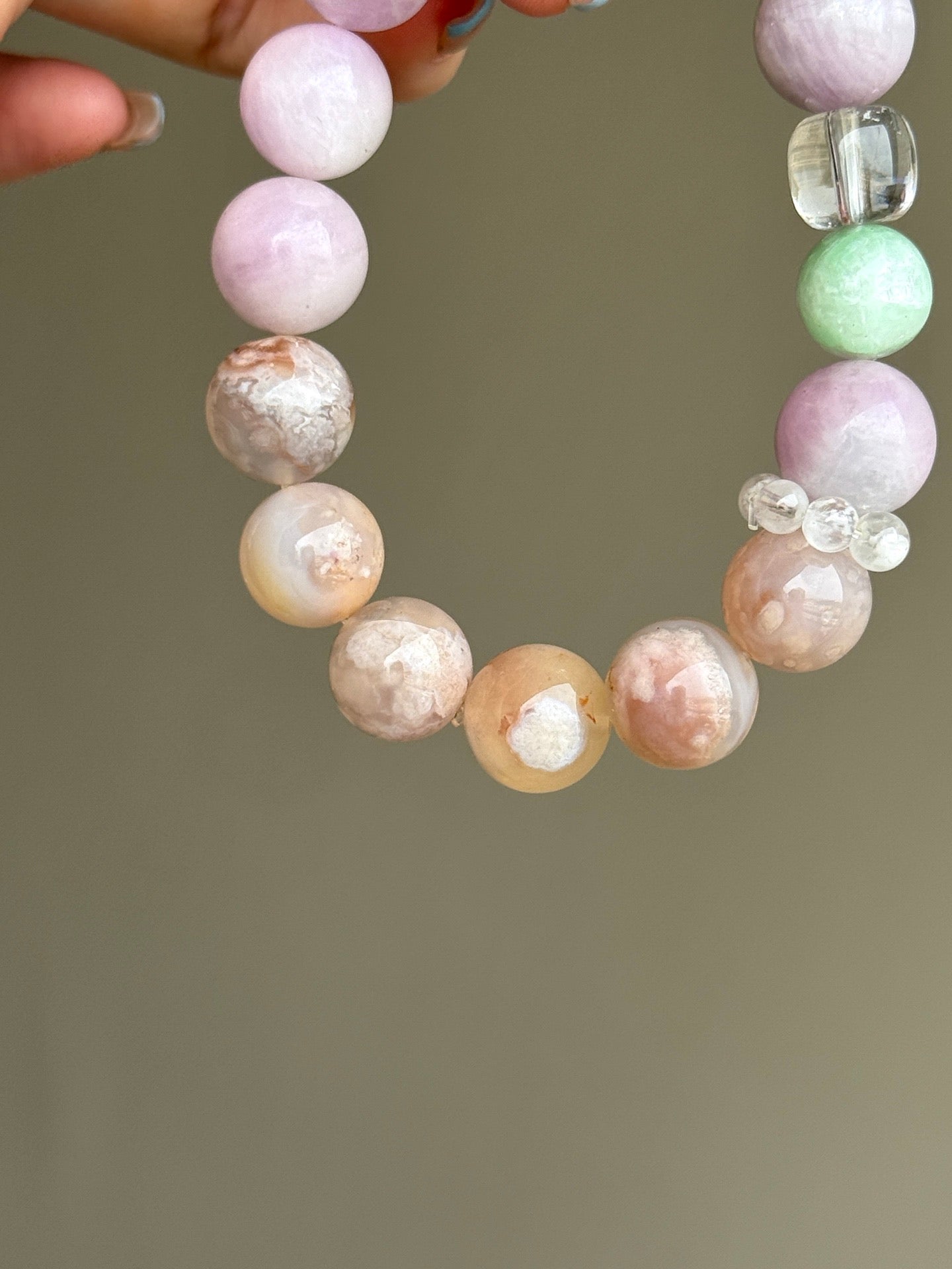 Kunzite, Flower Agate & Green Fluorite Bracelet