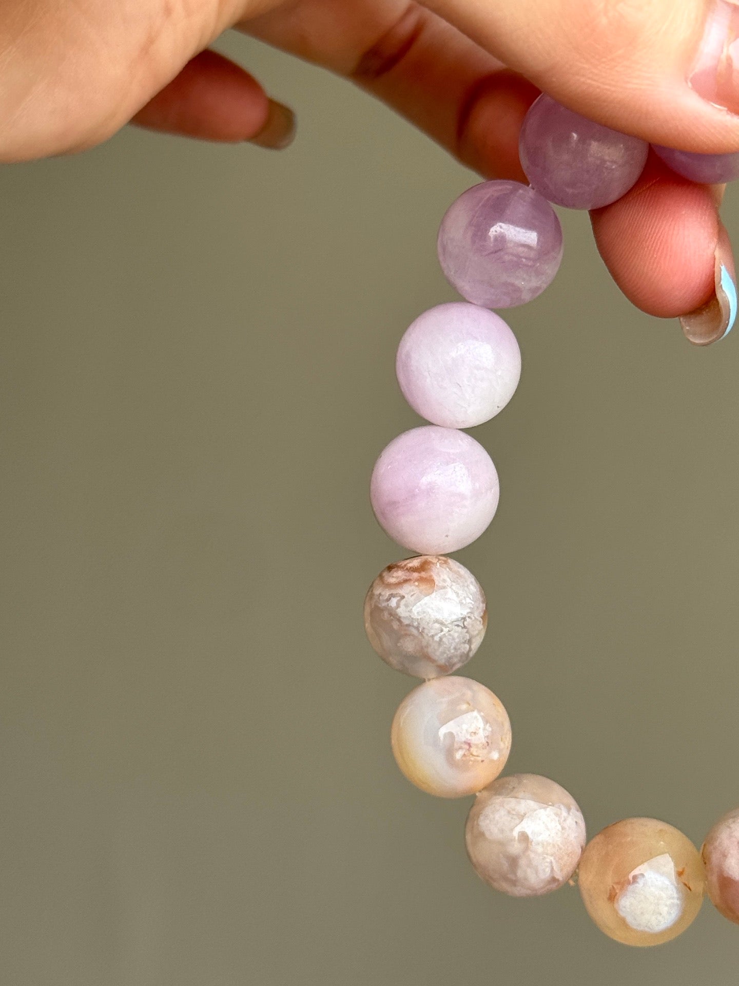 Kunzite, Flower Agate & Green Fluorite Bracelet