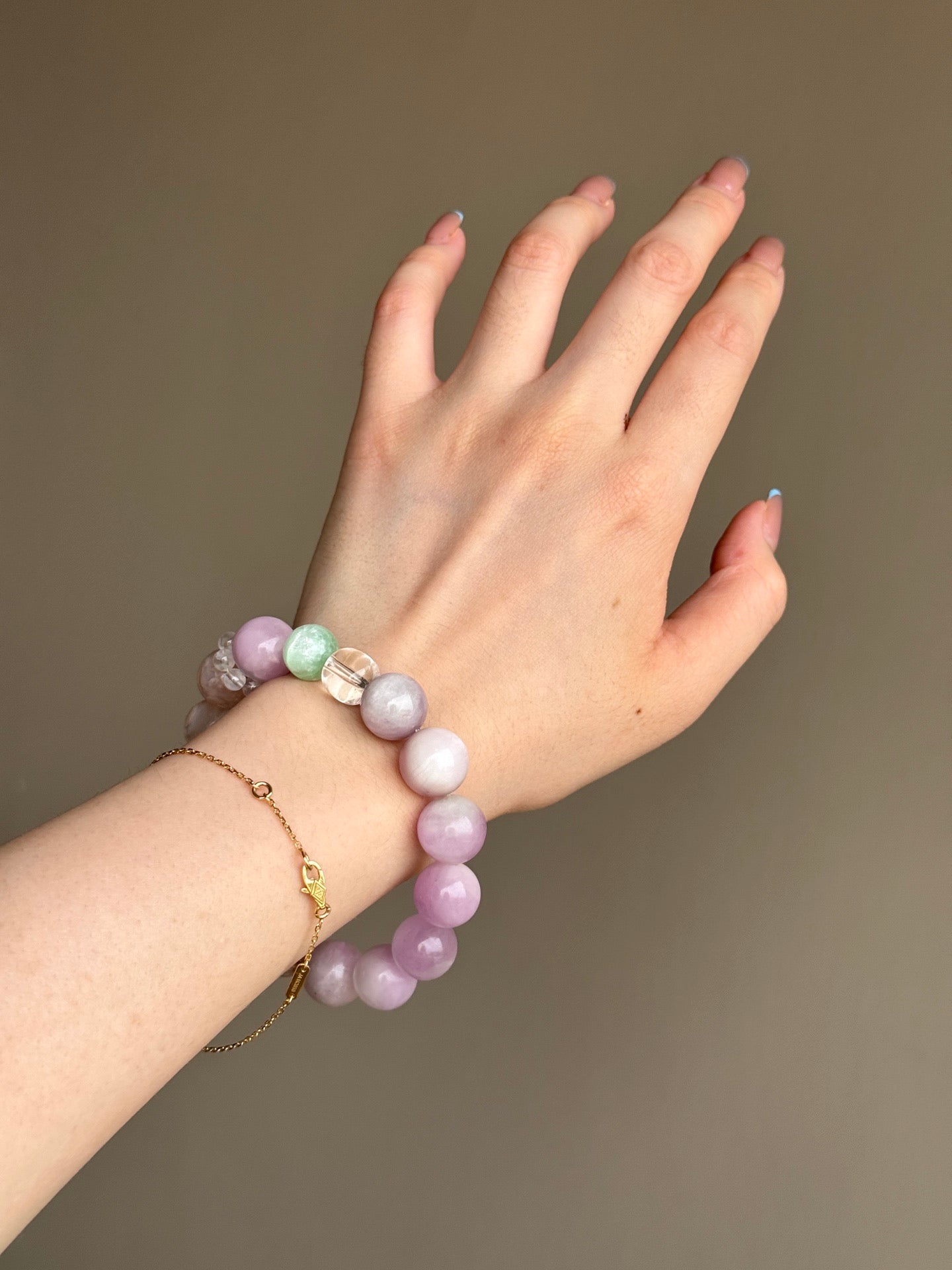 Kunzite, Flower Agate & Green Fluorite Bracelet