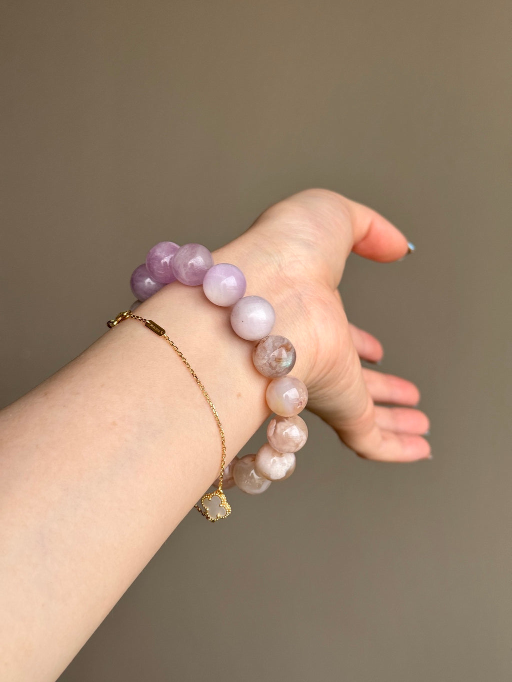 Kunzite, Flower Agate & Green Fluorite Bracelet