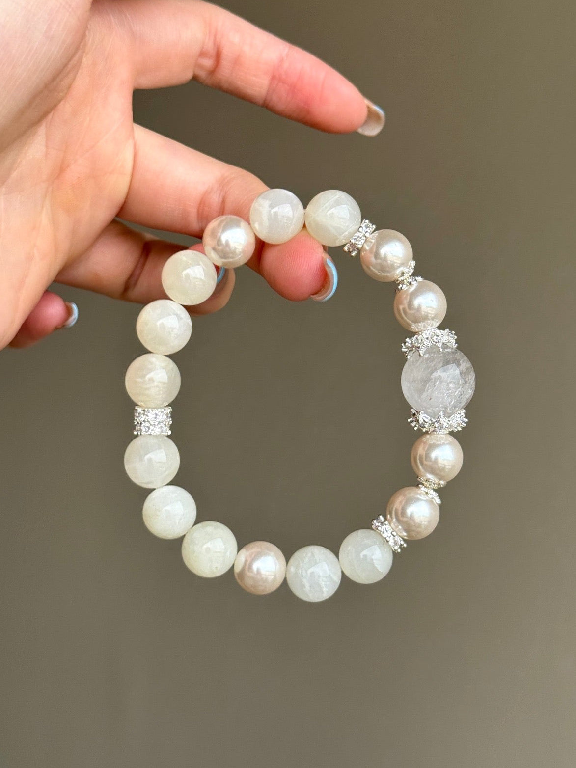 White Azeztulite & Moonstone Bracelet