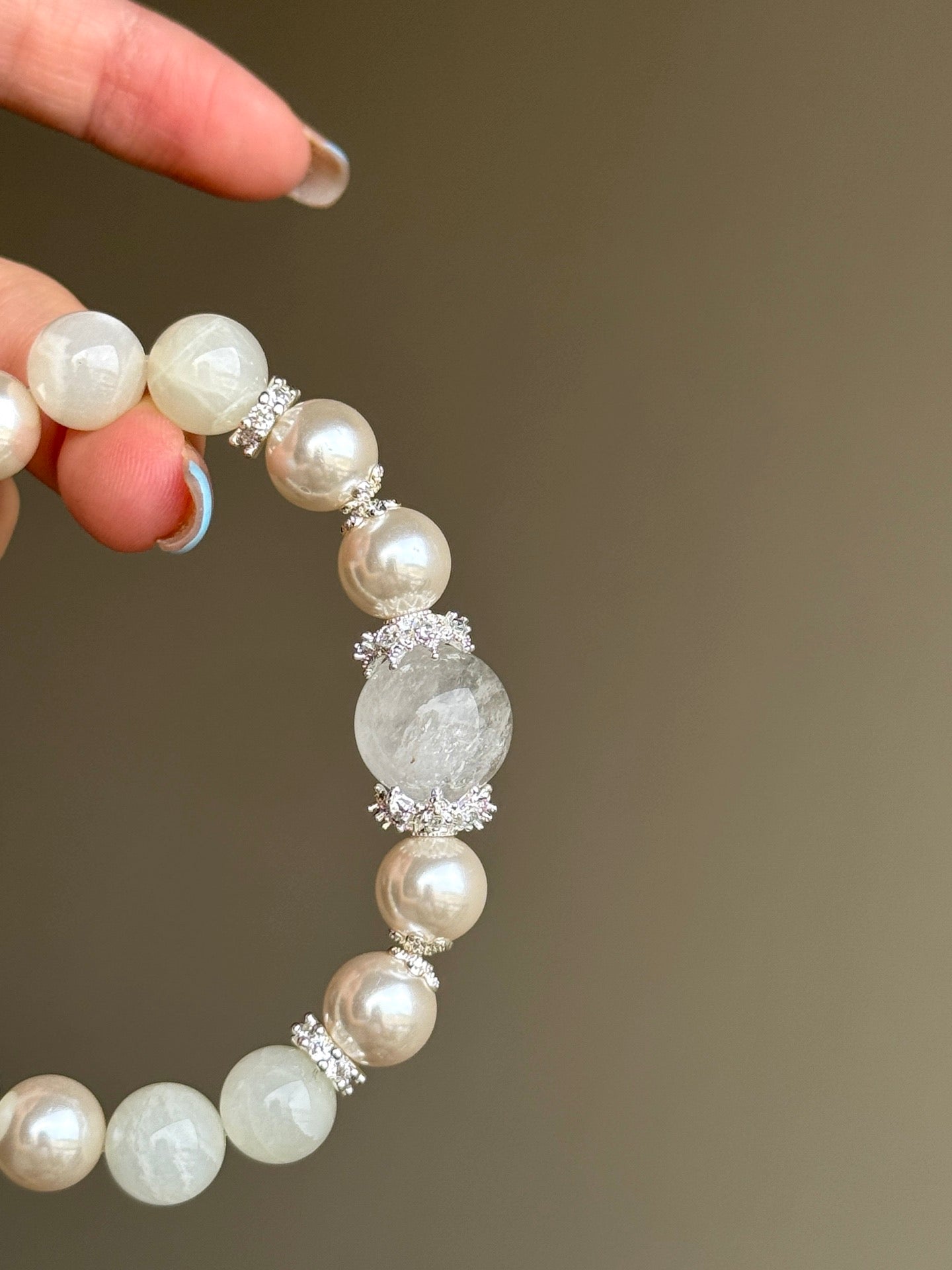 White Azeztulite & Moonstone Bracelet