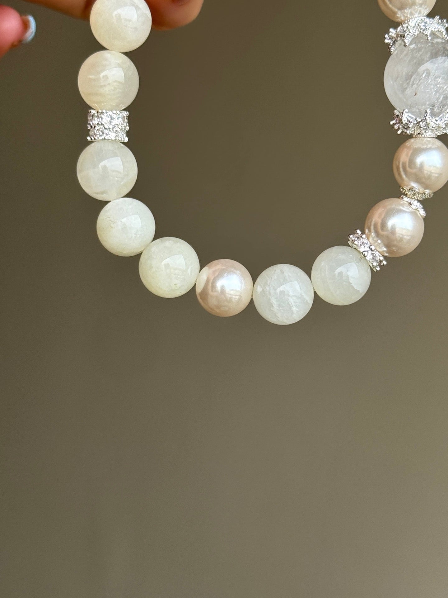 White Azeztulite & Moonstone Bracelet