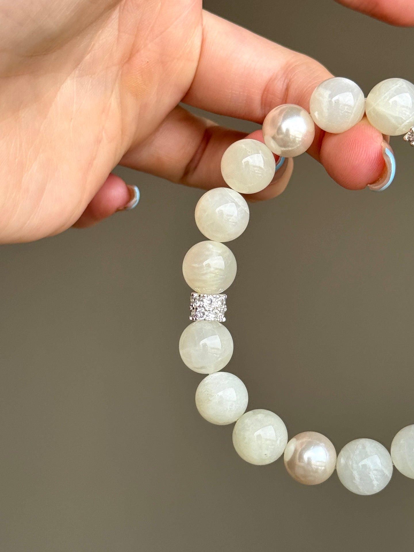 White Azeztulite & Moonstone Bracelet