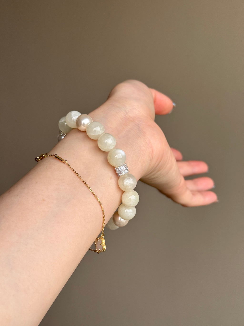 White Azeztulite & Moonstone Bracelet