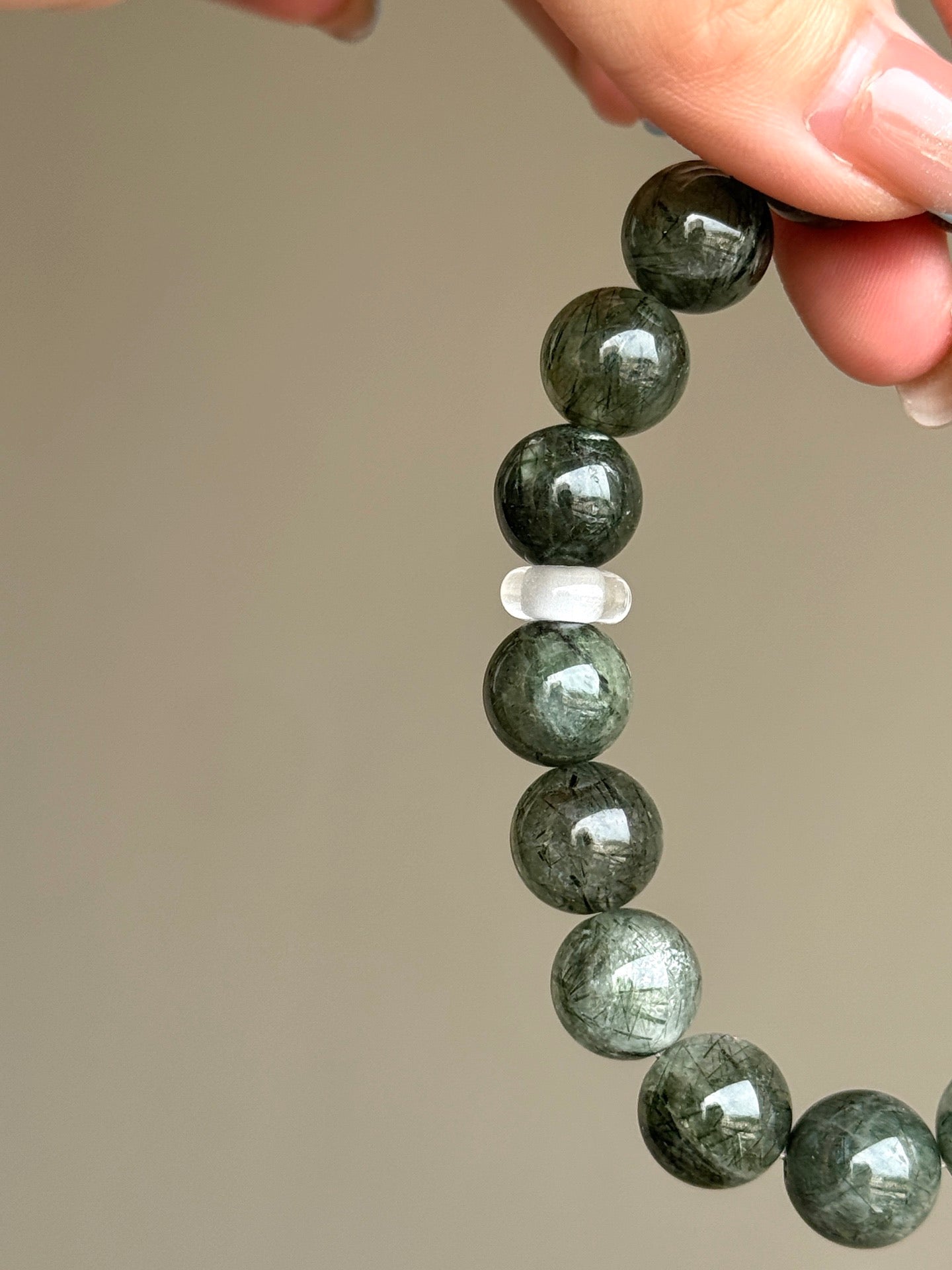 Green Rutilated Quartz & Agarwood Bead Bracelet