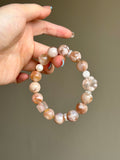 Flower Agate & White Phantom Quartz Bracelet with Cat Paw Carving