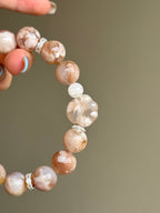 Flower Agate & White Phantom Quartz Bracelet with Cat Paw Carving