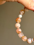 Flower Agate & White Phantom Quartz Bracelet with Cat Paw Carving