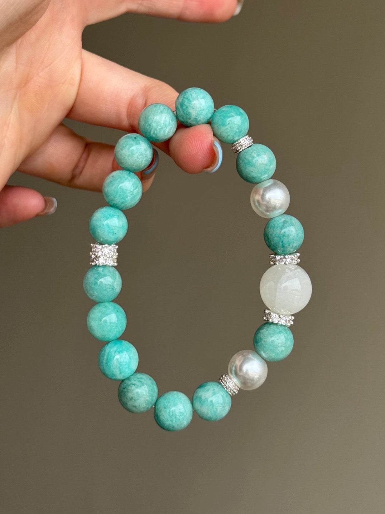 Amazonite, White Phantom Quartz & Pearl Bracelet