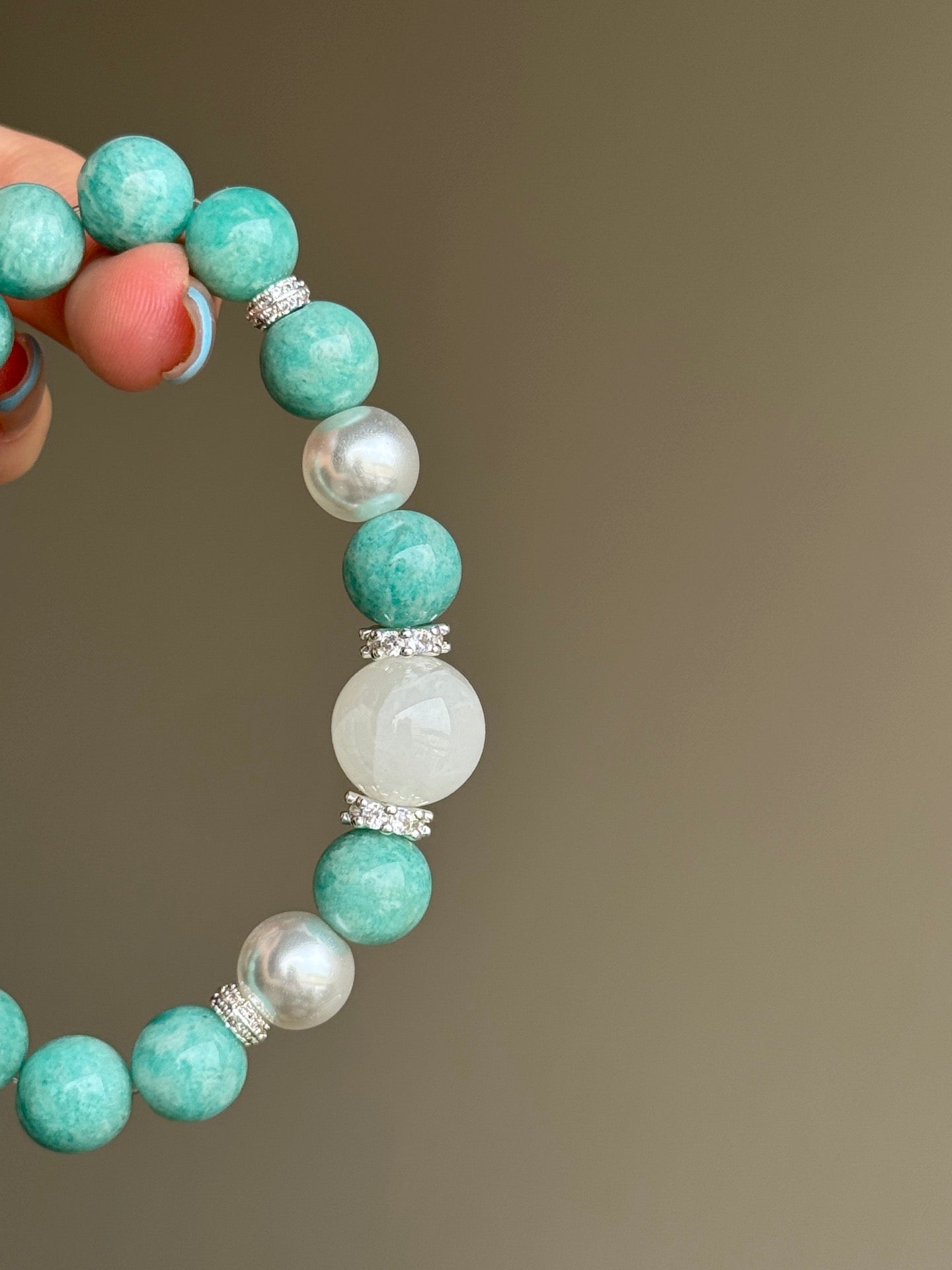 Amazonite, White Phantom Quartz & Pearl Bracelet