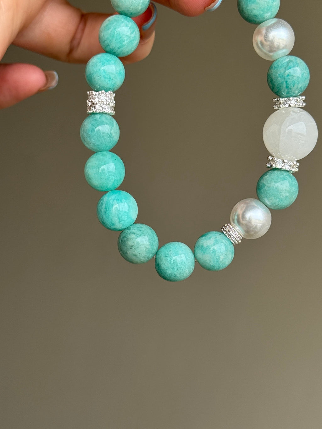 Amazonite, White Phantom Quartz & Pearl Bracelet
