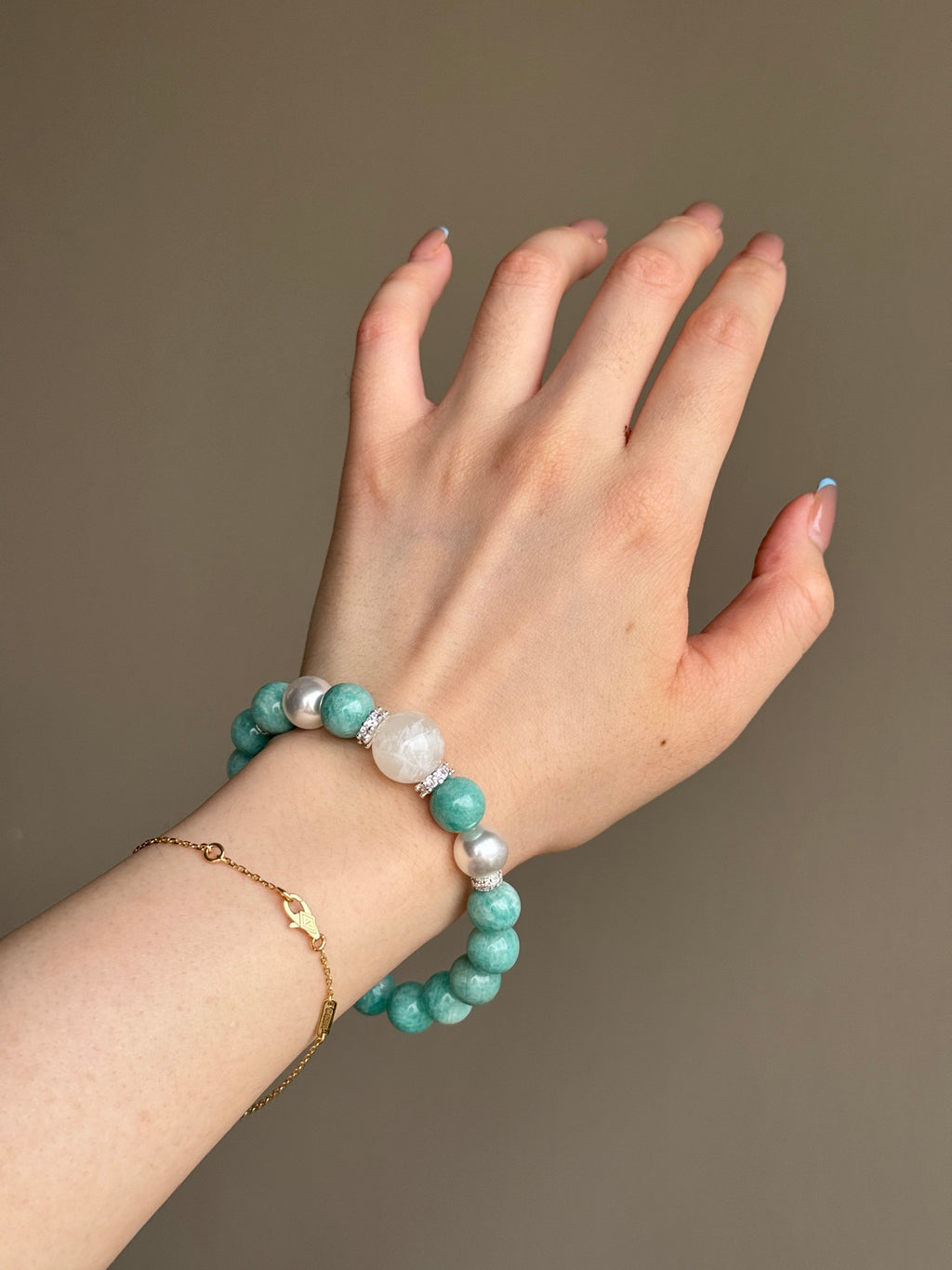 Amazonite, White Phantom Quartz & Pearl Bracelet
