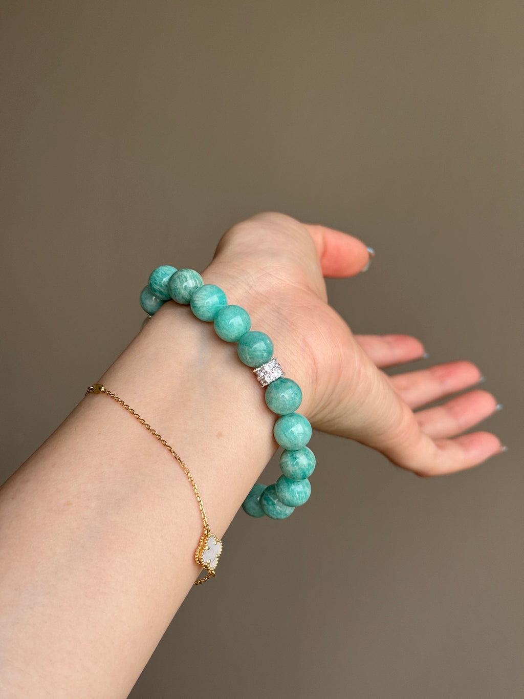 Amazonite, White Phantom Quartz & Pearl Bracelet