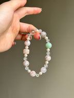Cherry Blossom Agate, Clear Quartz, Pearl & Green Phantom Quartz Bracelet