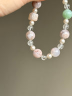 Cherry Blossom Agate, Clear Quartz, Pearl & Green Phantom Quartz Bracelet