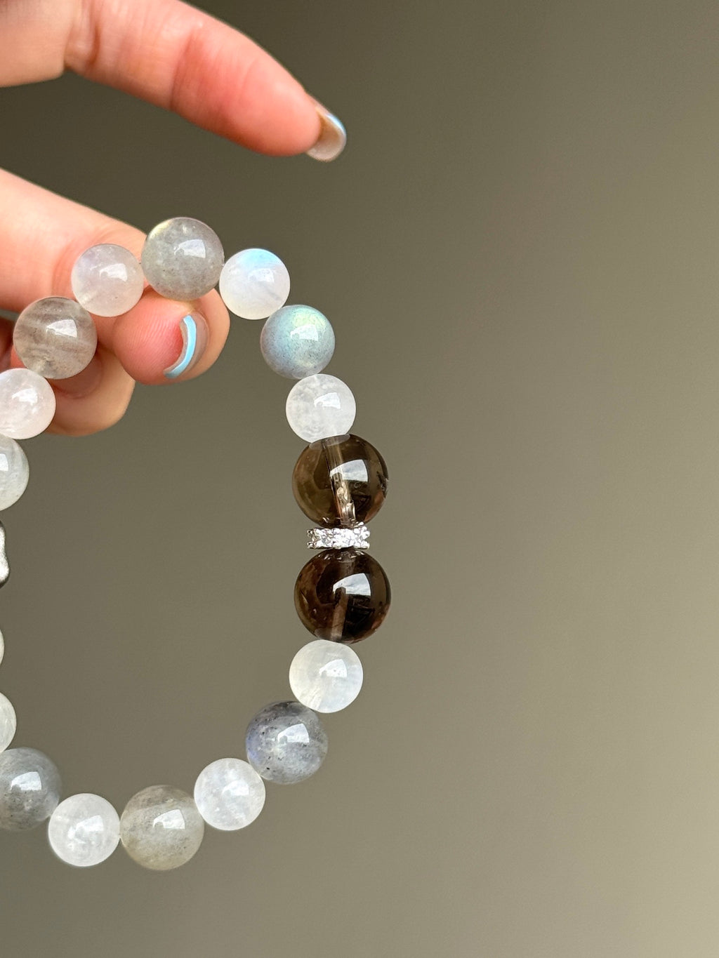 Moonstone, Silver Sheen Obsidian & Smoky Quartz Bracelet