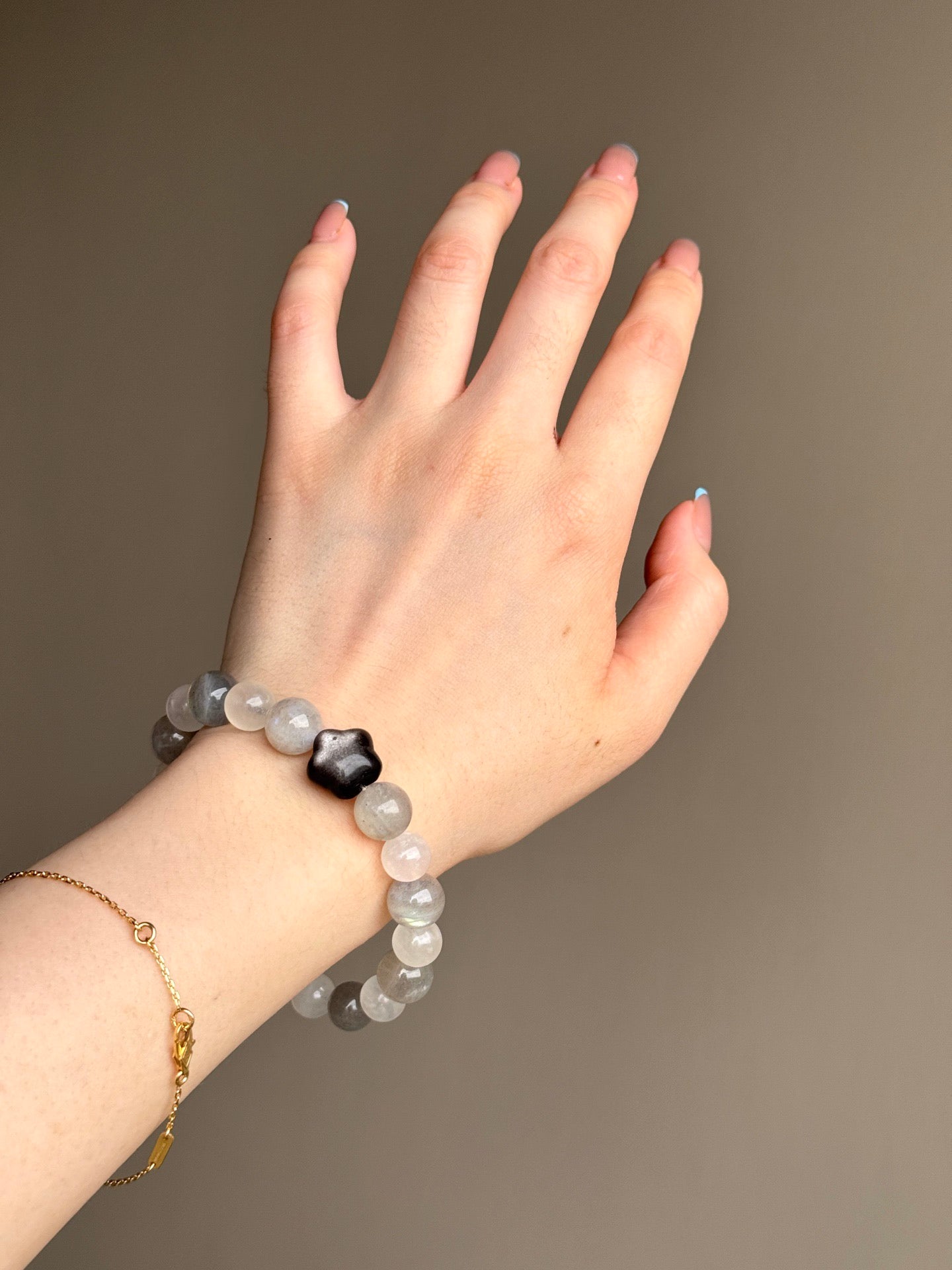 Moonstone, Silver Sheen Obsidian & Smoky Quartz Bracelet