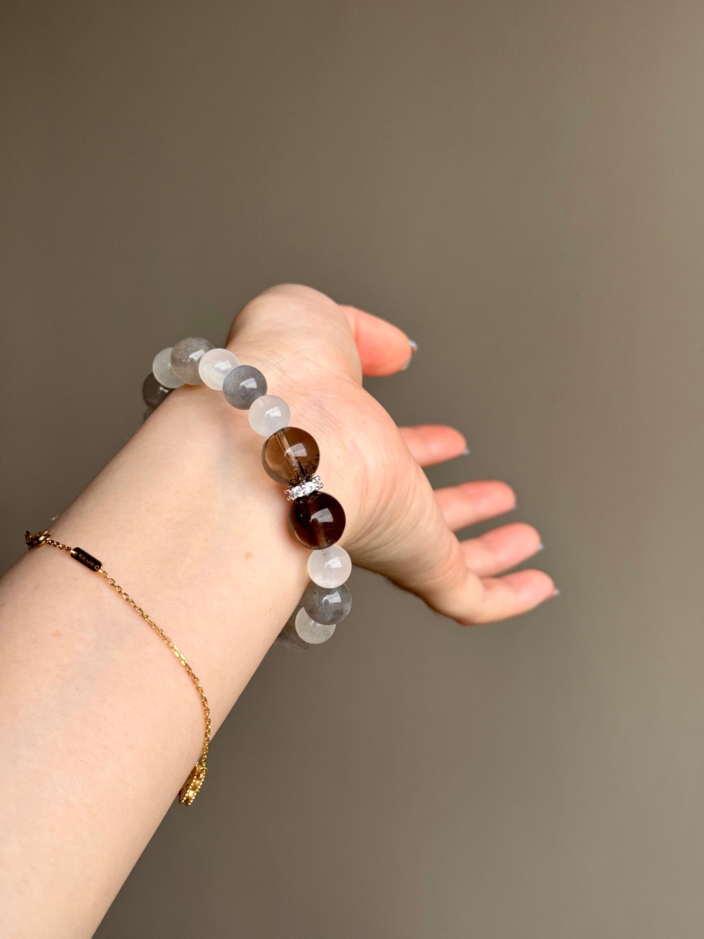 Moonstone, Silver Sheen Obsidian & Smoky Quartz Bracelet