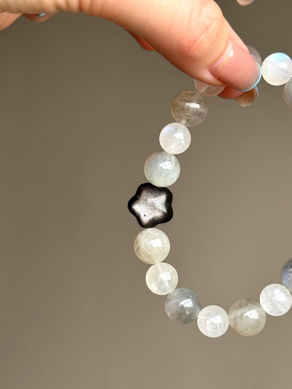 Moonstone, Silver Sheen Obsidian & Smoky Quartz Bracelet