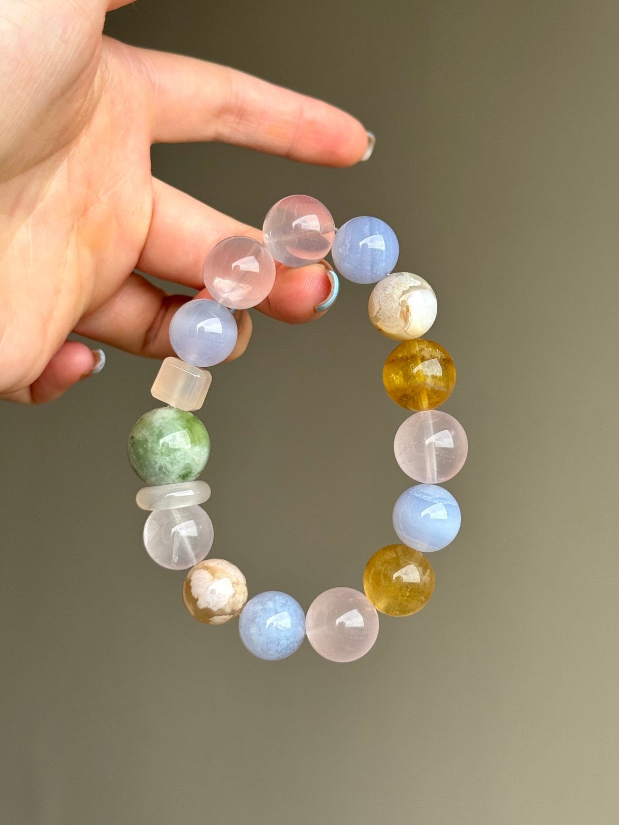 Cherry Blossom Agate, Rose Quartz & Blue Lace Agate Bracelet