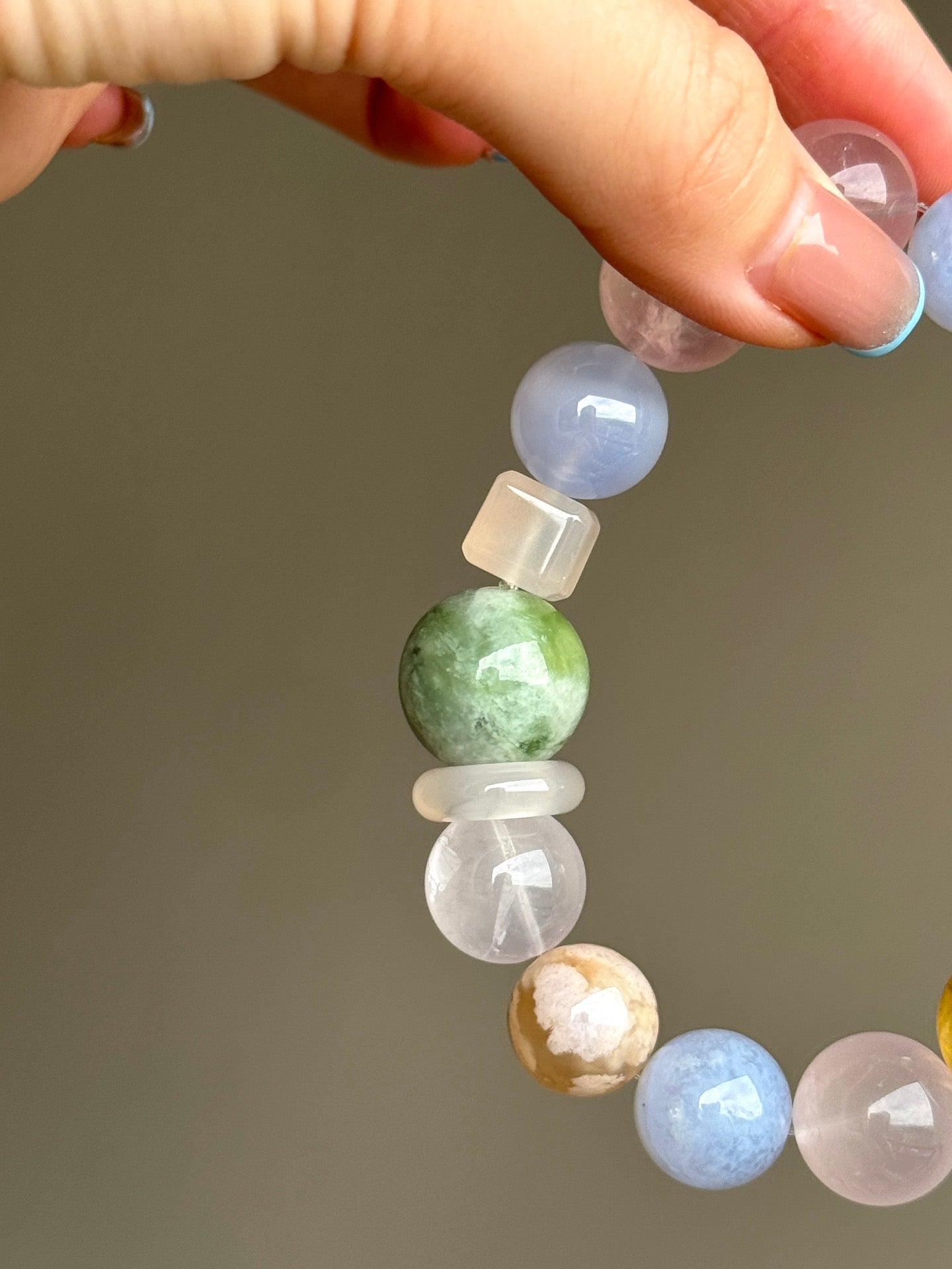 Cherry Blossom Agate, Rose Quartz & Blue Lace Agate Bracelet