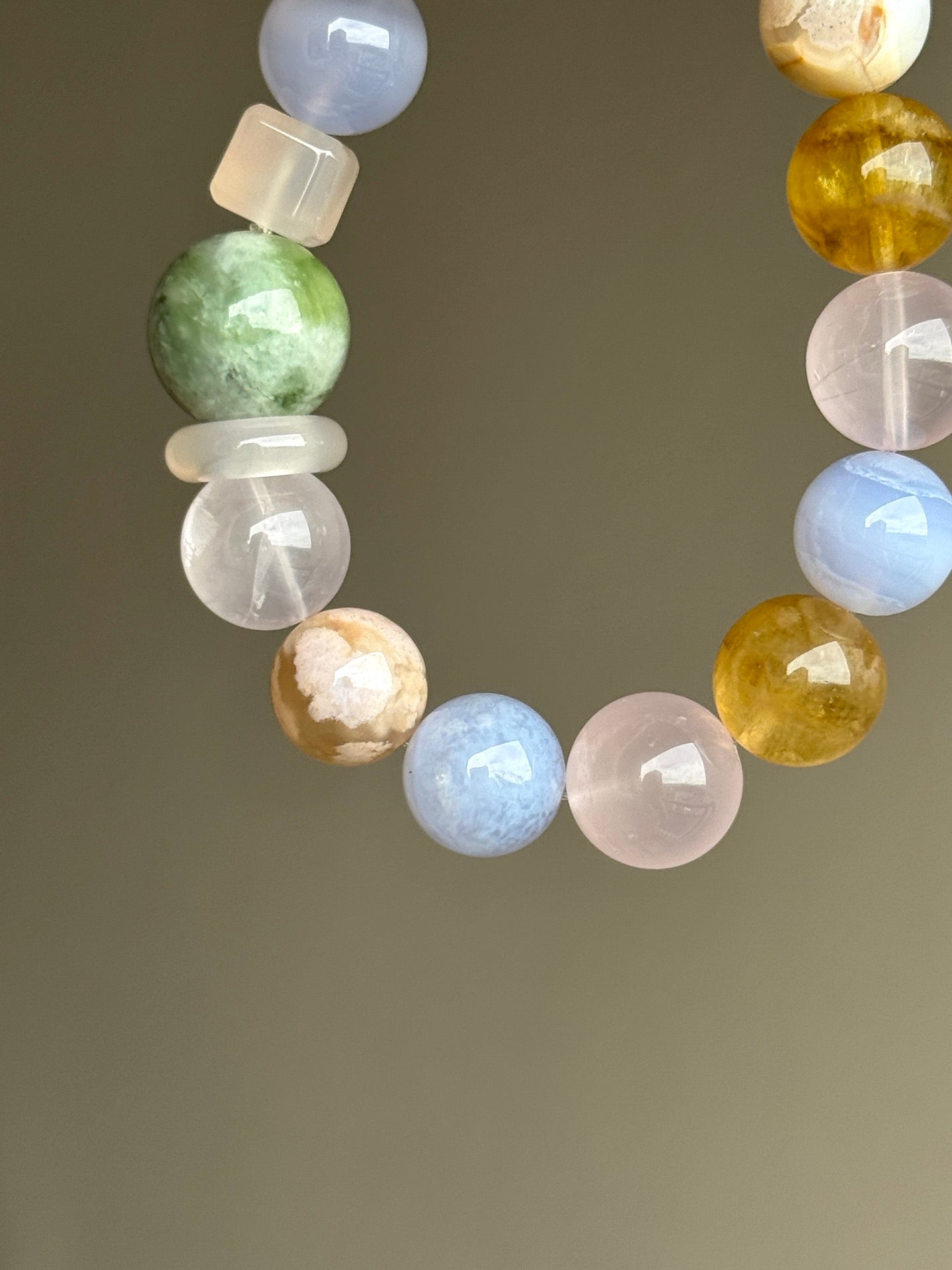 Cherry Blossom Agate, Rose Quartz & Blue Lace Agate Bracelet