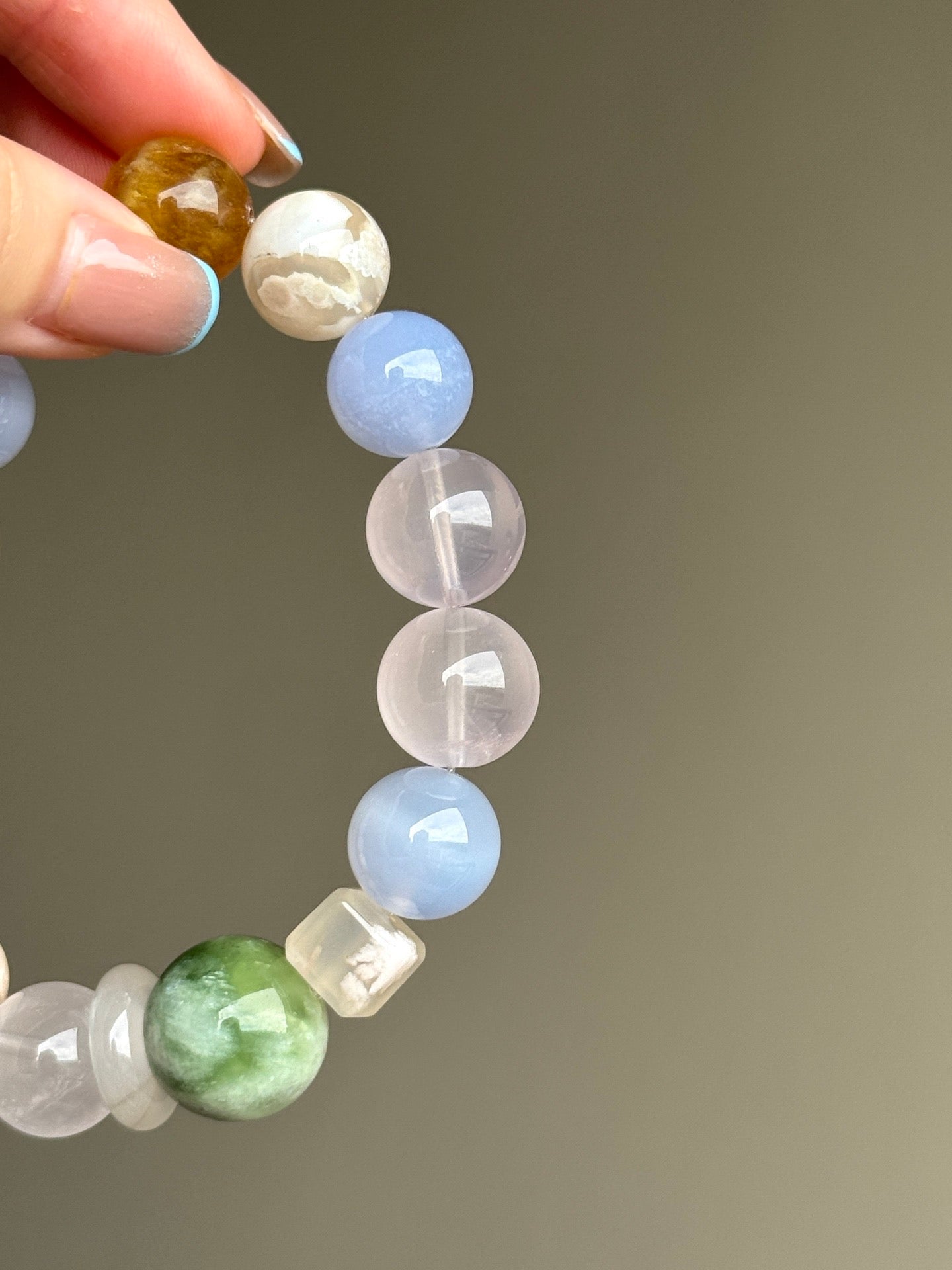 Cherry Blossom Agate, Rose Quartz & Blue Lace Agate Bracelet