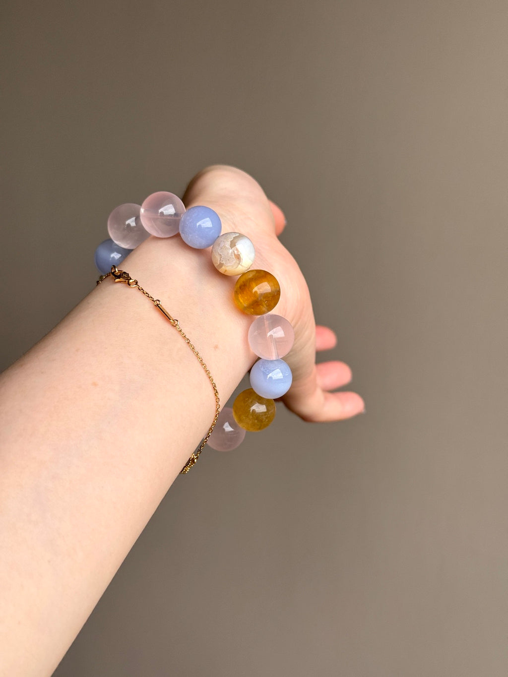 Cherry Blossom Agate, Rose Quartz & Blue Lace Agate Bracelet