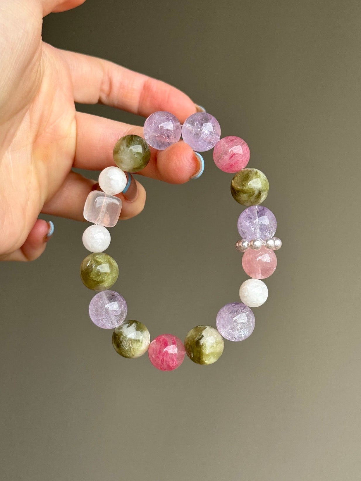 Amethyst, Rose Quartz & Green Quartz Multi Gem Bracelet