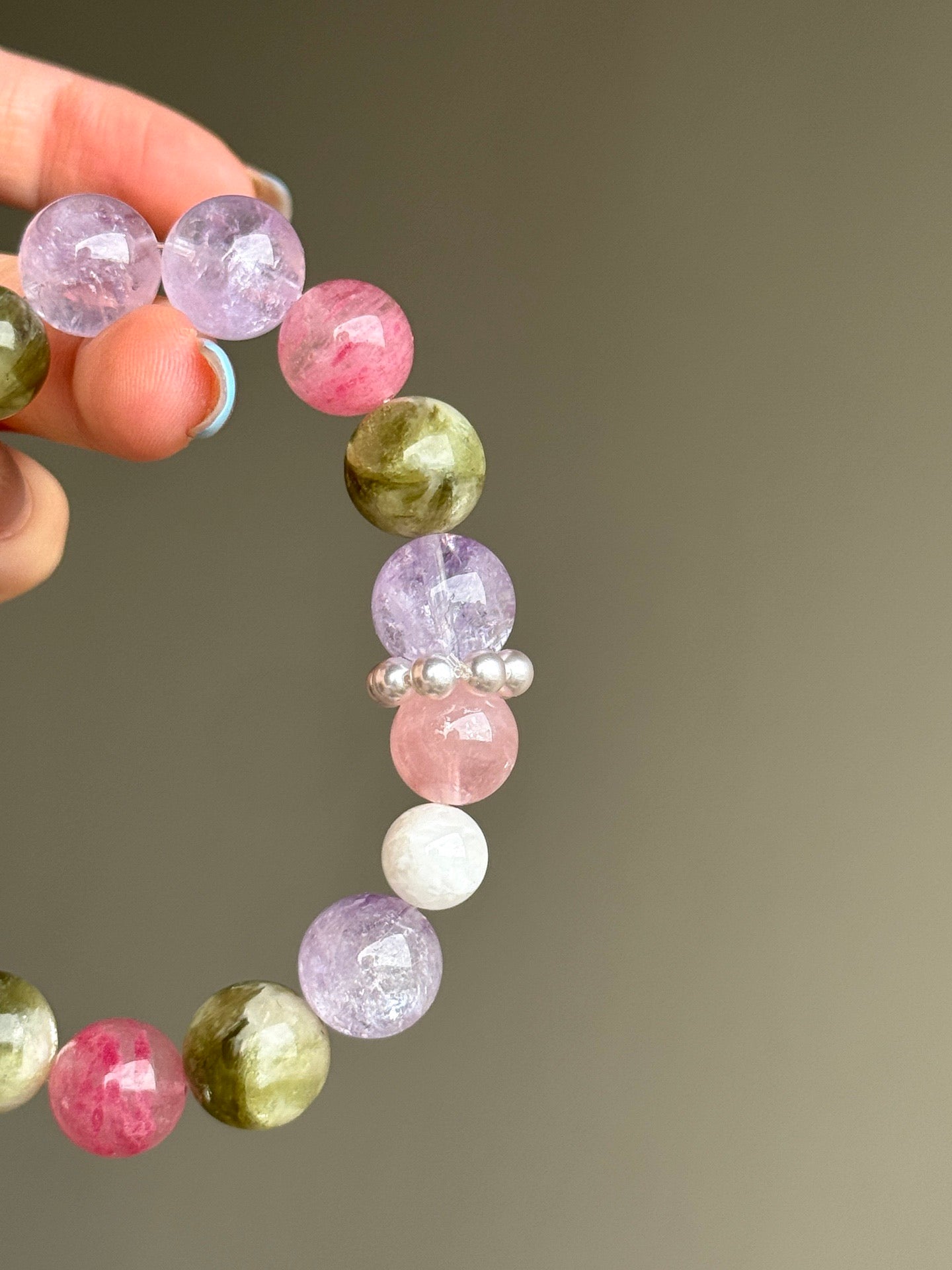 Amethyst, Rose Quartz & Green Quartz Multi Gem Bracelet