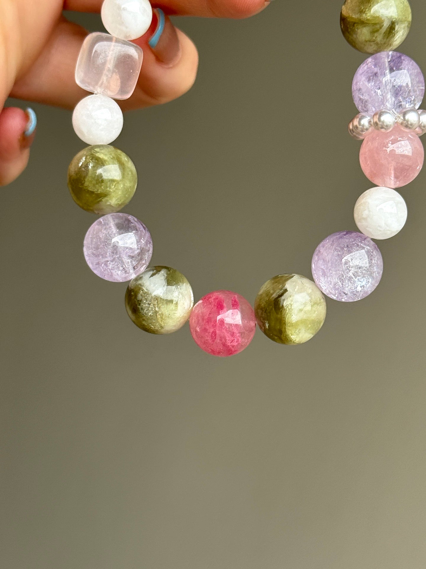 Amethyst, Rose Quartz & Green Quartz Multi Gem Bracelet