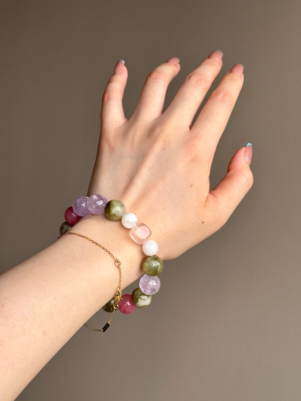 Amethyst, Rose Quartz & Green Quartz Multi Gem Bracelet