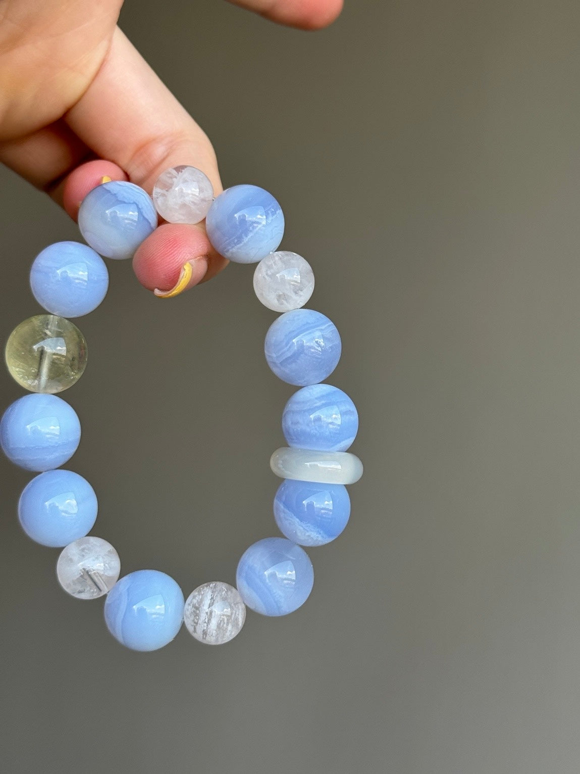 Blue Lace Agate, Citrine & Clear Quartz Bracelet