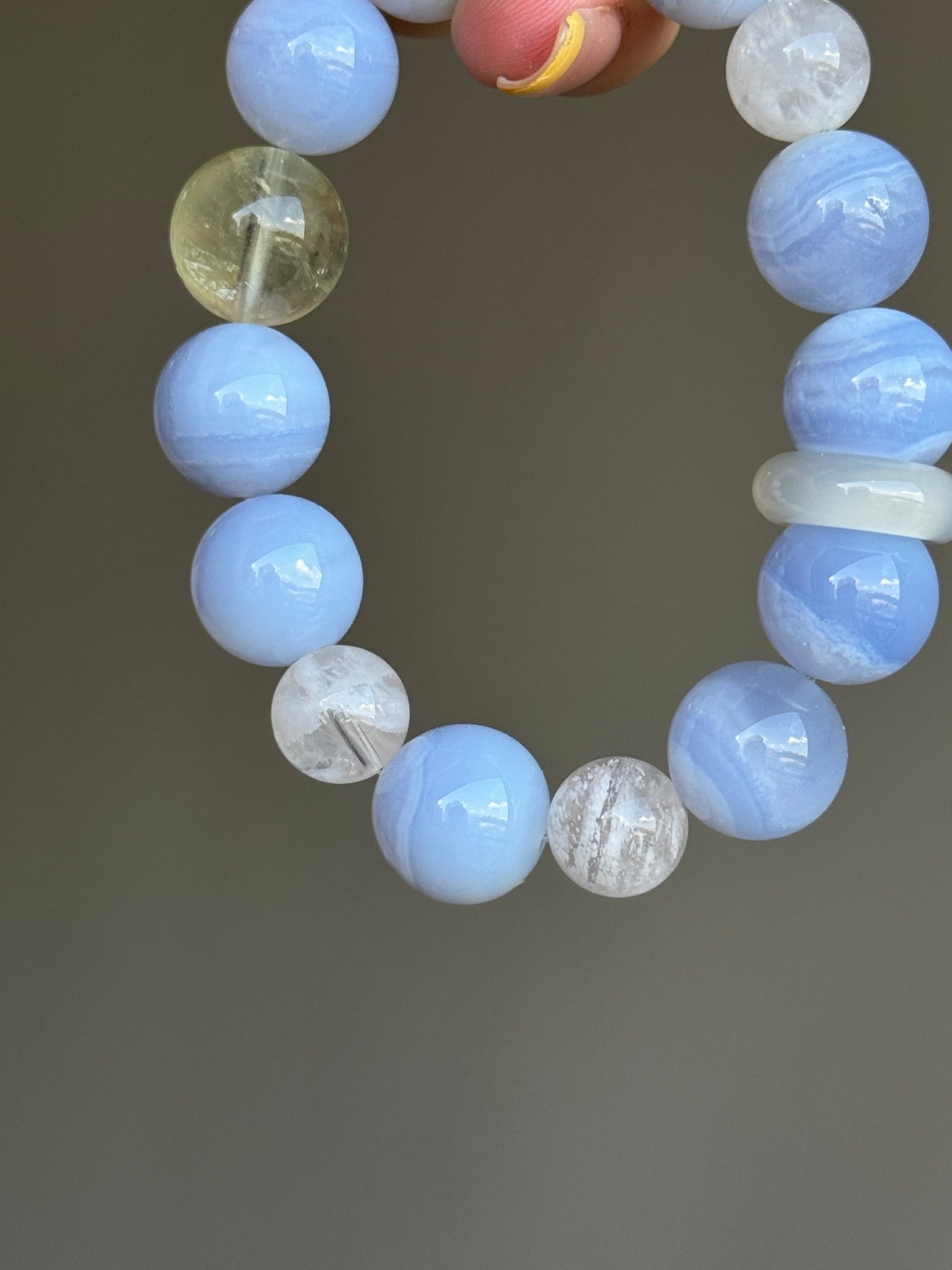 Blue Lace Agate, Citrine & Clear Quartz Bracelet