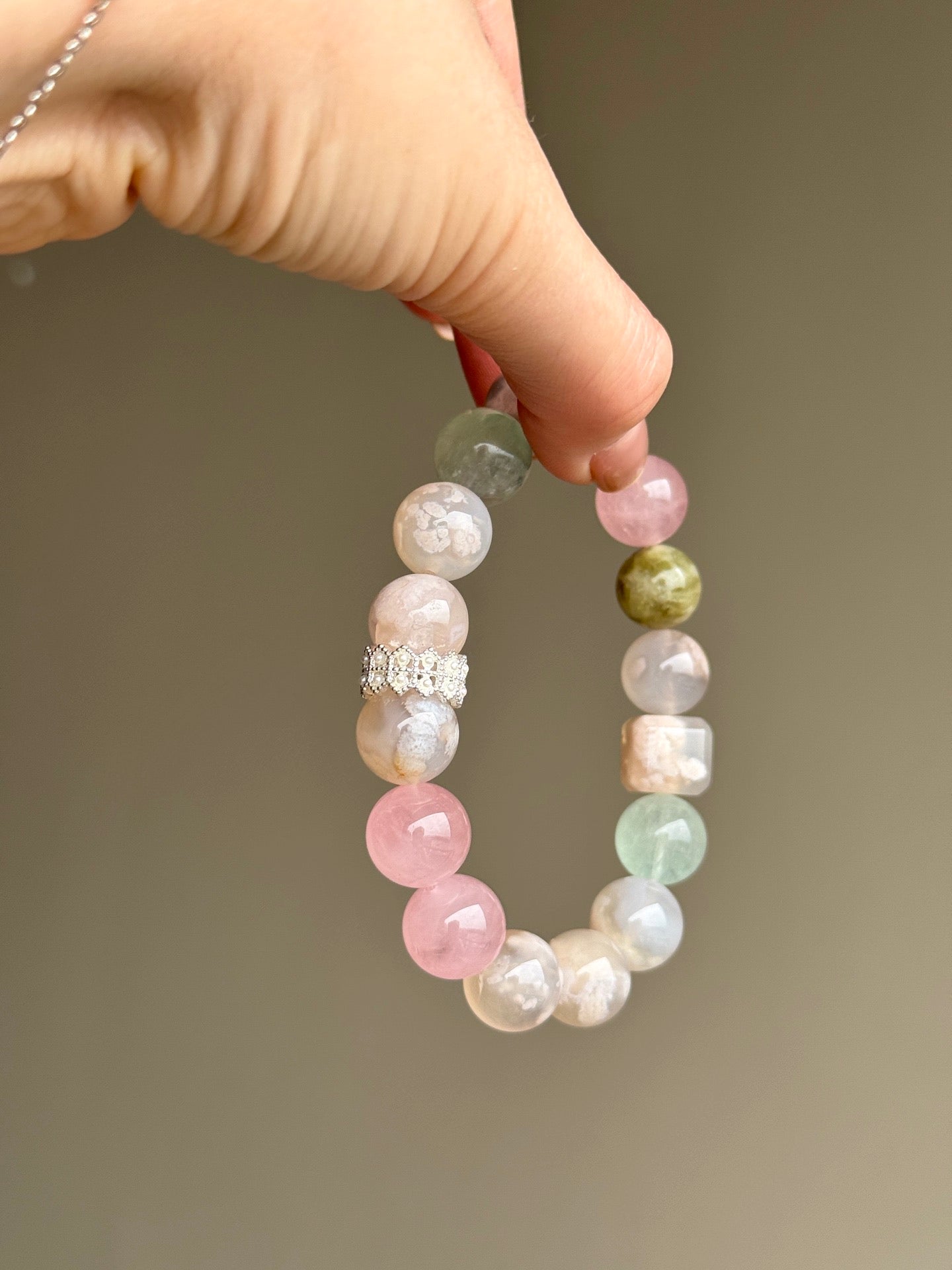 Rose Quartz, Fluorite & Flower Agate Bracelet