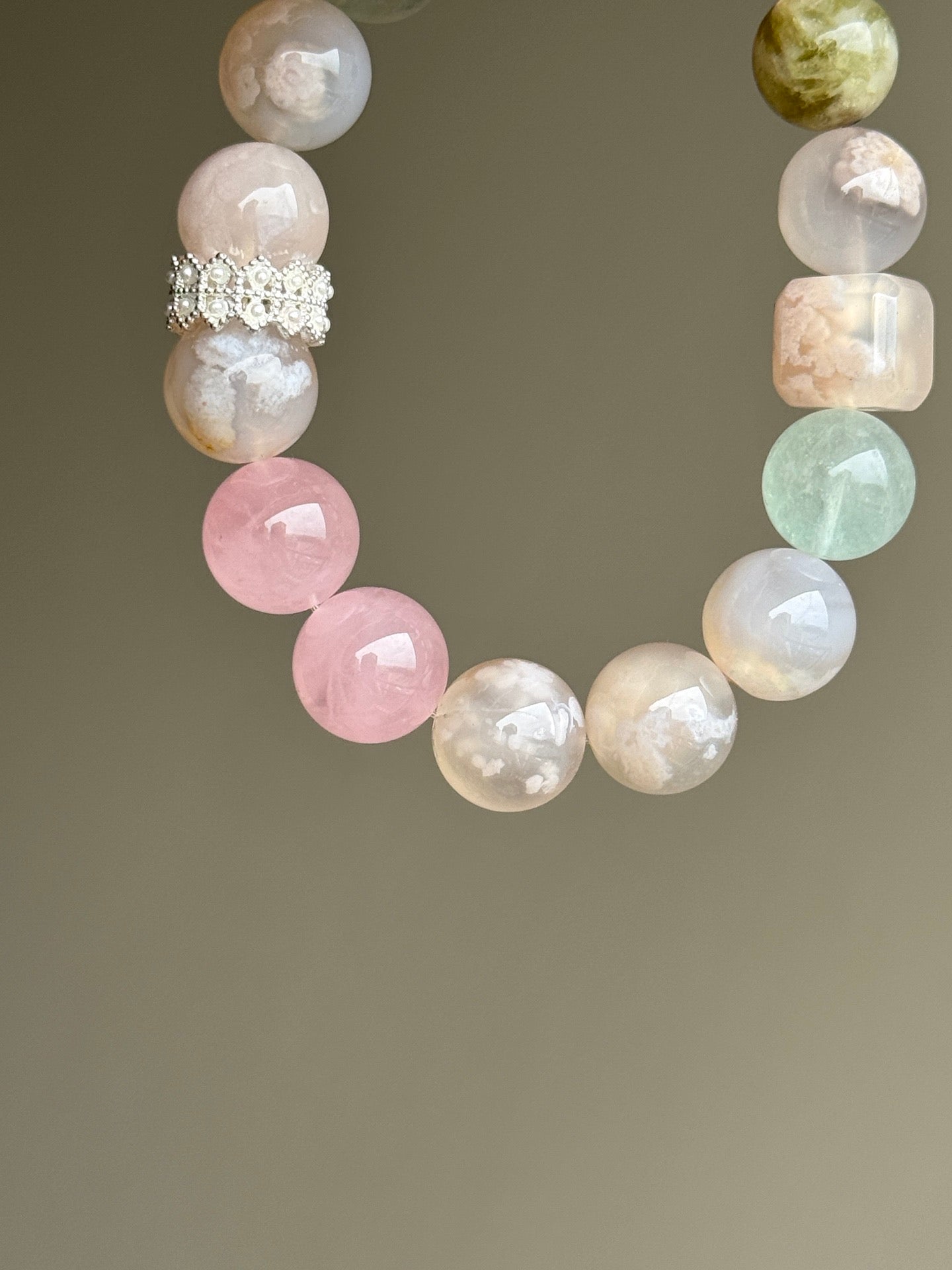 Rose Quartz, Fluorite & Flower Agate Bracelet