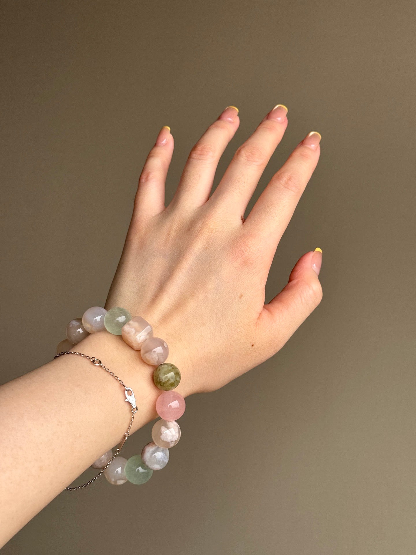 Rose Quartz, Fluorite & Flower Agate Bracelet