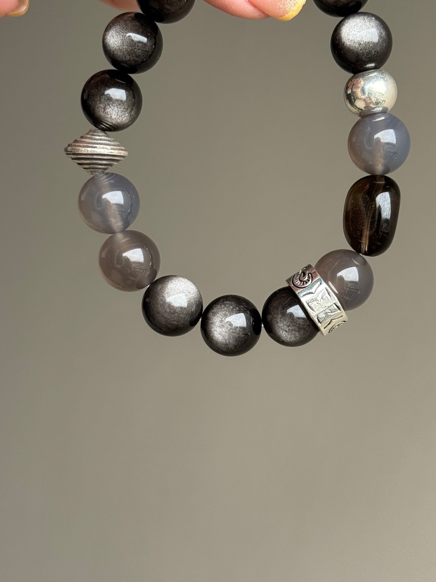 Silver Sheen Obsidian & Smoky Quartz Bracelet